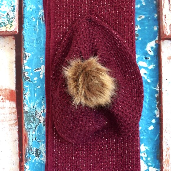 Women's Jessica Simpson Beret & Scarf 17" Set Faux Fur ONE SIZE Burgundy - Picture 3 of 6